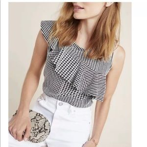 Dolan Ruffle Houndstooth Sleeveless Top